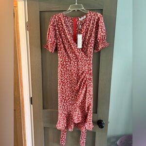 NWT Brick red and white ditsy floral wrap dress